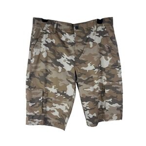 George Mens Camo Cargo Shorts Brown Tan Camouflage 14 Inseam Stretch Size 34 NEW